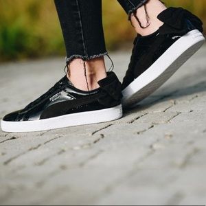 Puma Black Patent & Suede Sneakers with White Sole
